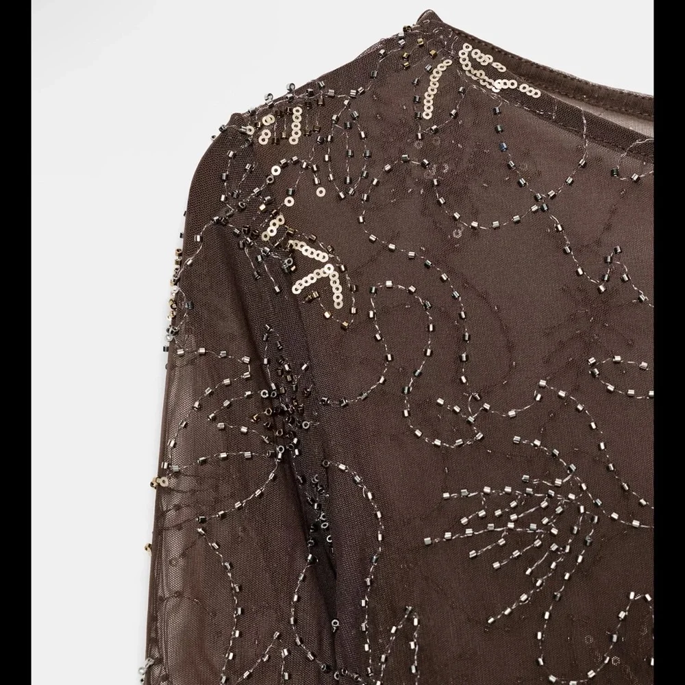 Zara Black Sheer Sequin Top - Picture 4 of 4